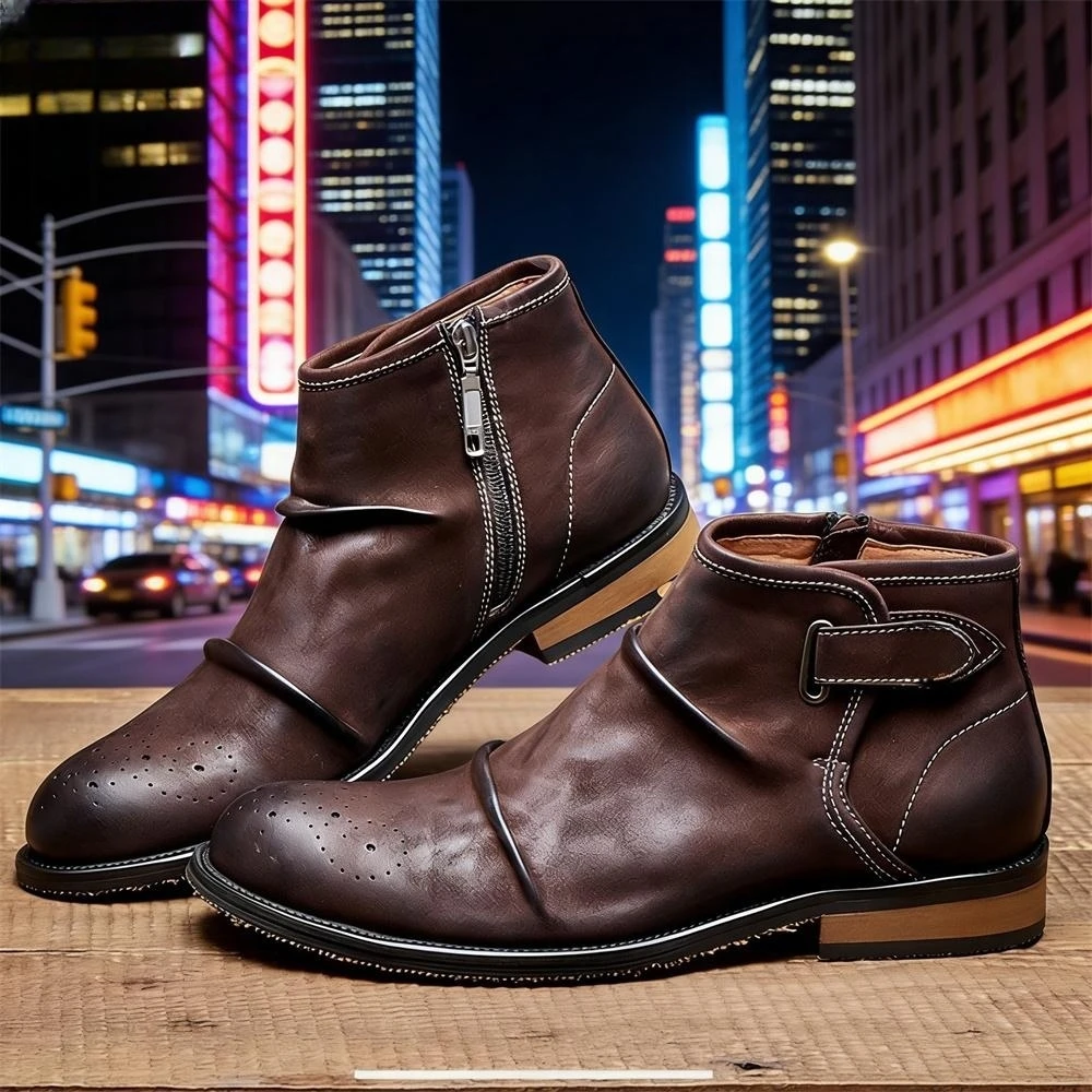 Formal Men Daily Wear Footwear - Herren Brogue-Stiefeletten, Schnallenverschluss Reißverschluss Formelle Polierte
