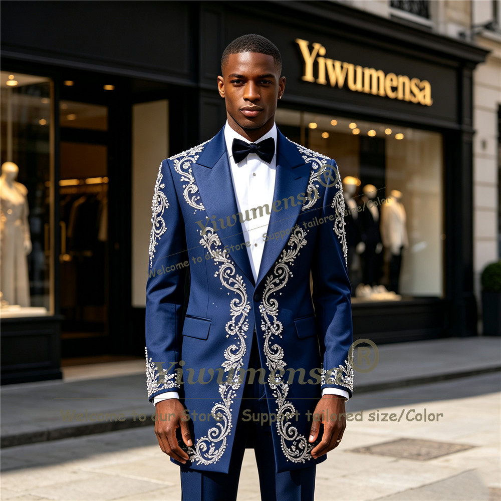 Men'S Formal Wear - Handgefertigter Kristall-Perlen-Anzug für Herren, Maßgeschneiderter Einreihiger