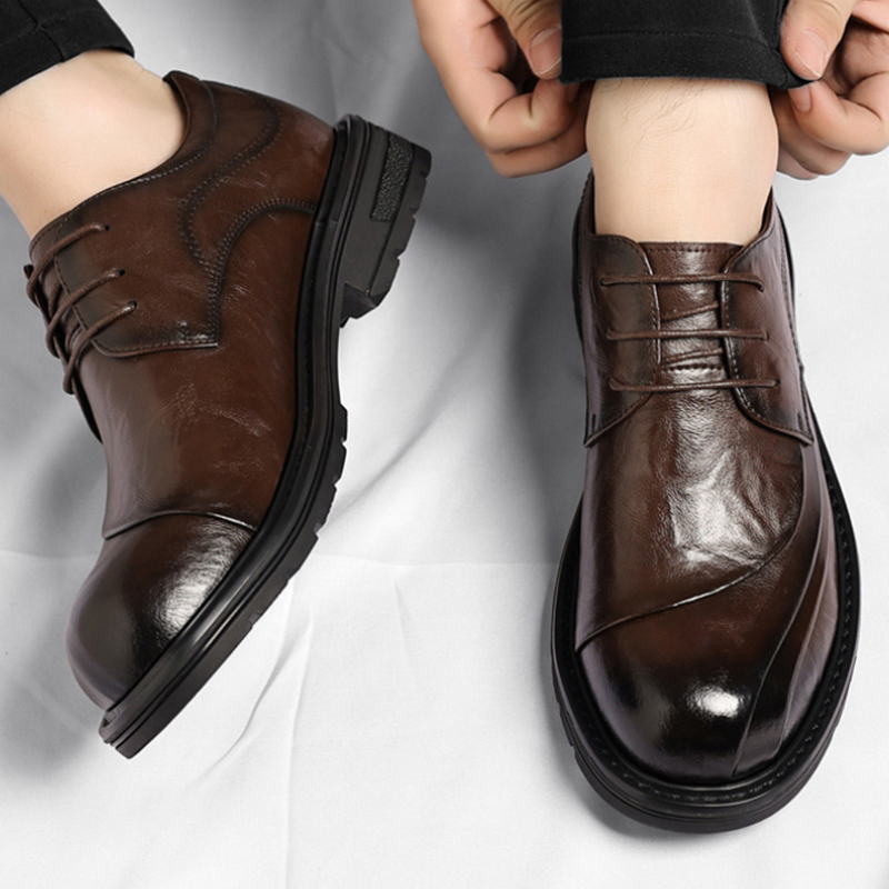 Men'S Formal Party Wear Shoes - Braune, glänzende, echte Lederschuhe mit Schnürung,