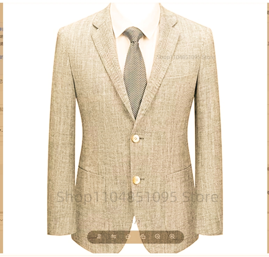 Men Formal Wear In Summer - Herren Slim Fit Leinen-Anzugblazer Beige/Blau Zweiknopf-Anzugjacke