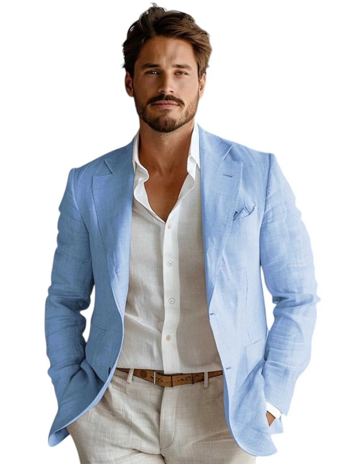 Men Formal Wear With Coat - Blauer Slim-Fit Herren-Leinenblazer für Casual-Partys und