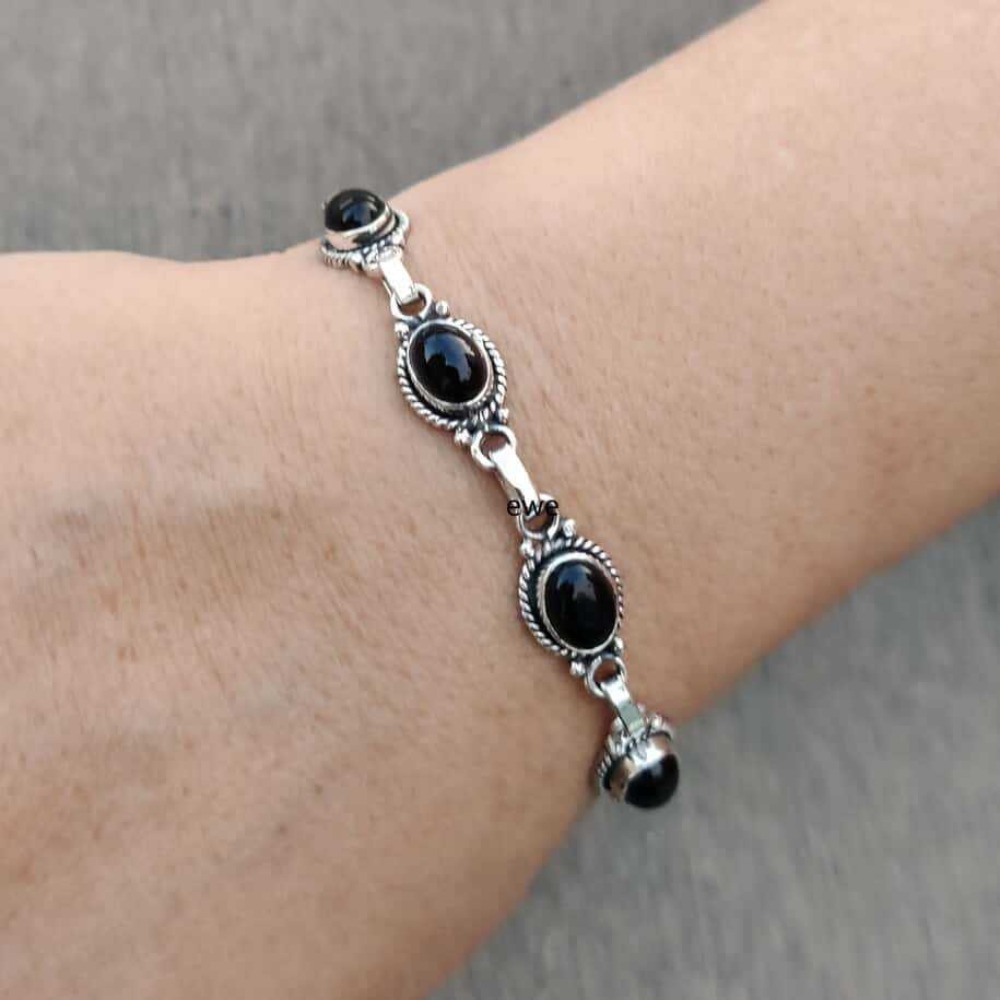 Men'S Gothic Formal Wear - Gotische Böhmische Silberfarbene Ovale Edelstein-Armbänder mit