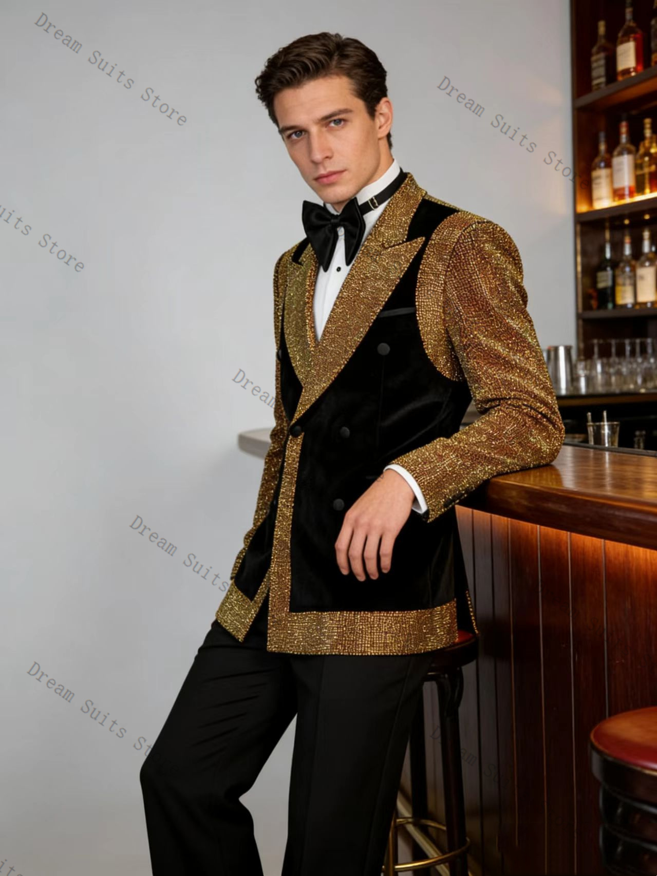 Men Formal Wear With Coat - Golden Crystals Herrenanzug-Set, 2-teilig, schwarzer Blazer
