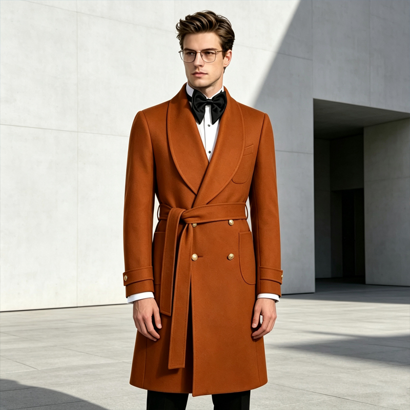 Men'S Formal Wear In Winter - Luxuriöser Herren-Wollmischmantel mit Schalkragen, Taillengürtel-Design, Doppelreihig,